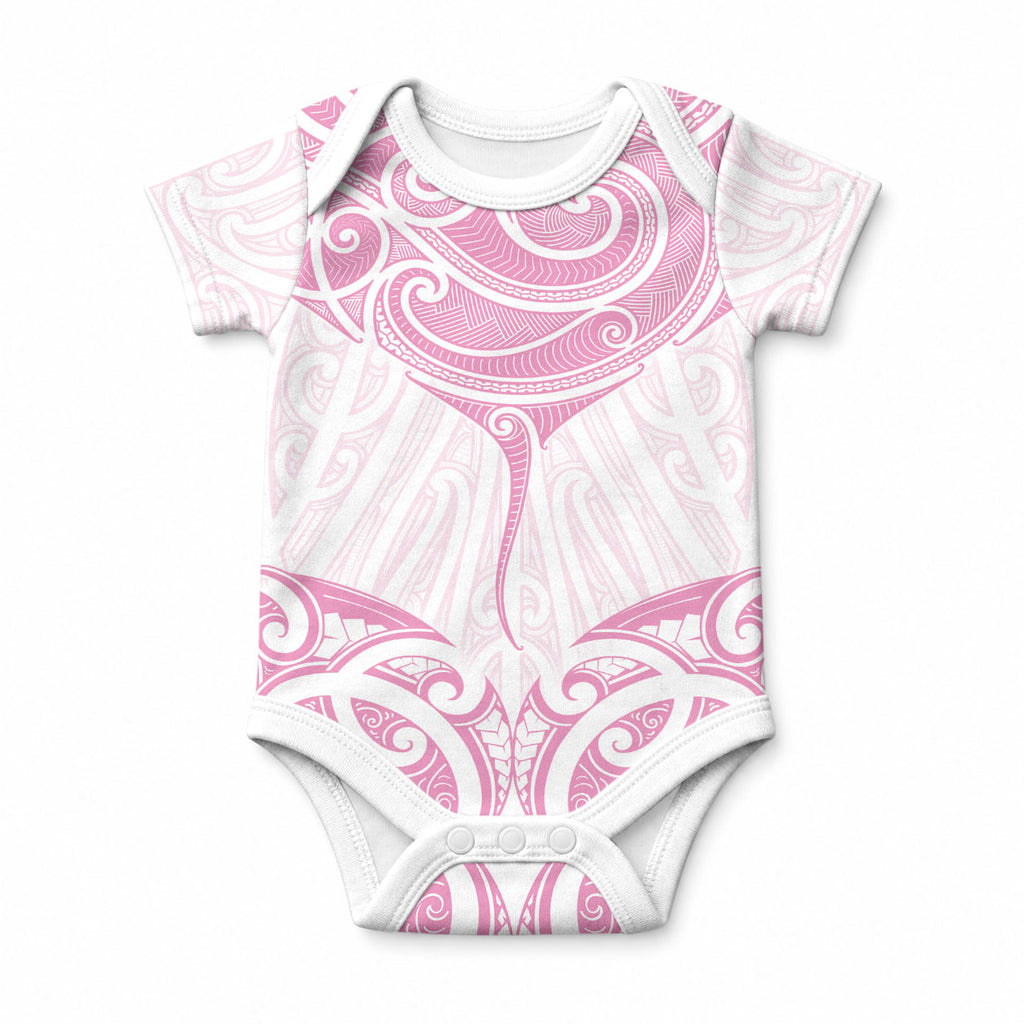 New Zealand Manta Ray Tattoo Baby Onesie Aotearoa Maori Haehae Pink