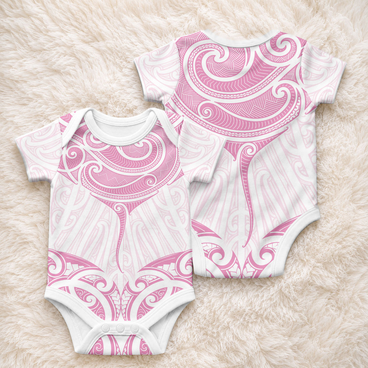 New Zealand Manta Ray Tattoo Baby Onesie Aotearoa Maori Haehae Pink