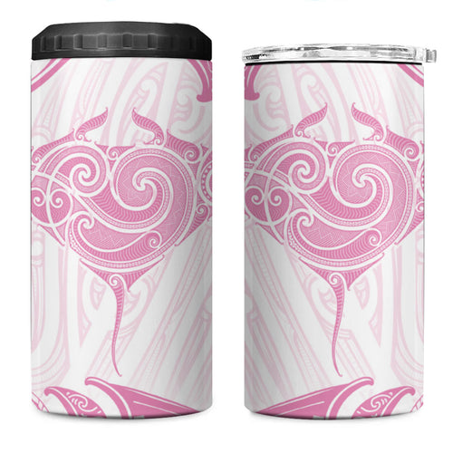 New Zealand Manta Ray Tattoo 4 in 1 Can Cooler Tumbler Aotearoa Maori Haehae Pink