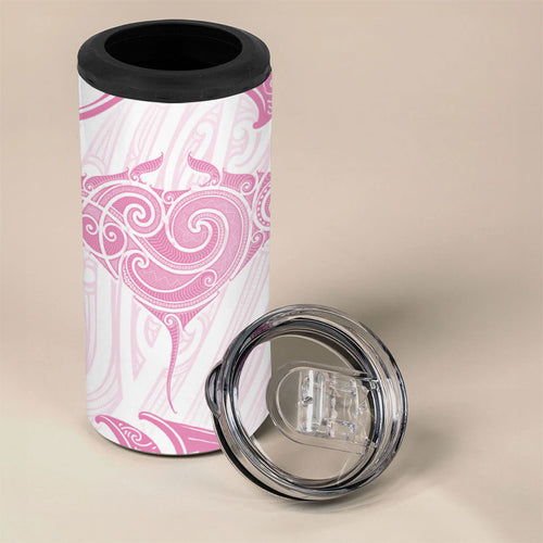New Zealand Manta Ray Tattoo 4 in 1 Can Cooler Tumbler Aotearoa Maori Haehae Pink
