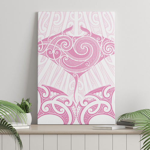 New Zealand Manta Ray Tattoo Canvas Wall Art Aotearoa Maori Haehae Pink