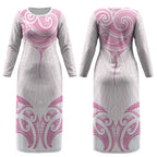 New Zealand Manta Ray Tattoo Couples Matching Long Sleeve Bodycon Dress and Long Sleeve Button Shirt Aotearoa Maori Haehae Pink