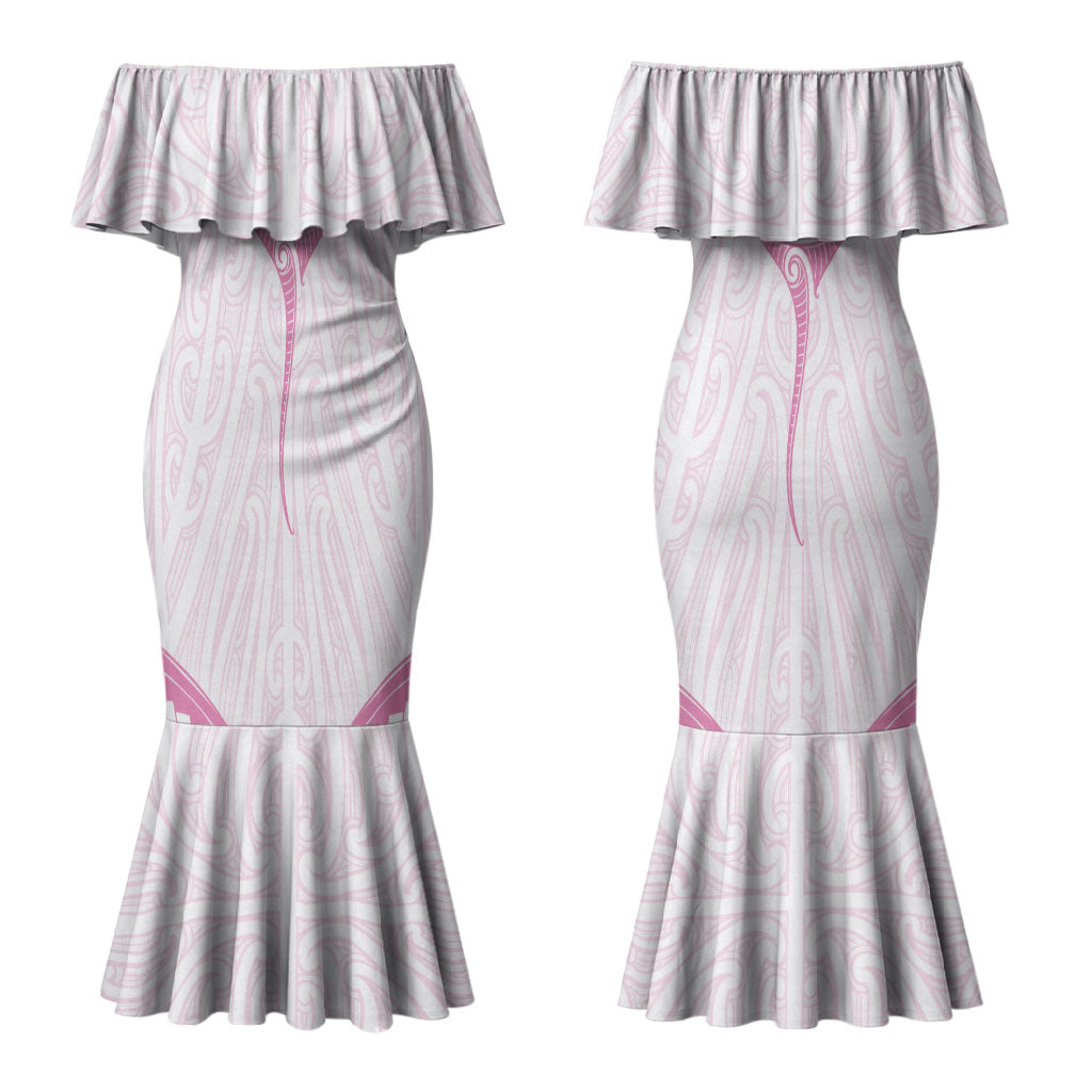 New Zealand Manta Ray Tattoo Couples Matching Mermaid Dress and Long Sleeve Button Shirt Aotearoa Maori Haehae Pink