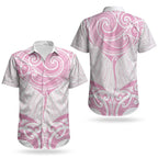 New Zealand Manta Ray Tattoo Couples Matching Off Shoulder Maxi Dress and Hawaiian Shirt Aotearoa Maori Haehae Pink