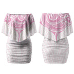 New Zealand Manta Ray Tattoo Couples Matching Off Shoulder Short Dress and Long Sleeve Button Shirt Aotearoa Maori Haehae Pink