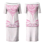 New Zealand Manta Ray Tattoo Couples Matching Puletasi and Long Sleeve Button Shirt Aotearoa Maori Haehae Pink
