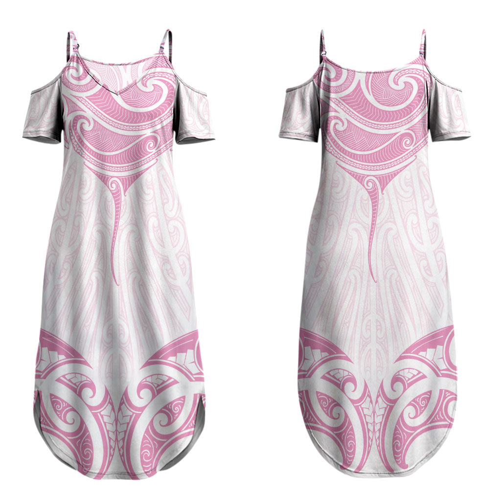 New Zealand Manta Ray Tattoo Couples Matching Summer Maxi Dress and Hawaiian Shirt Aotearoa Maori Haehae Pink