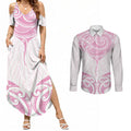 New Zealand Manta Ray Tattoo Couples Matching Summer Maxi Dress and Long Sleeve Button Shirt Aotearoa Maori Haehae Pink