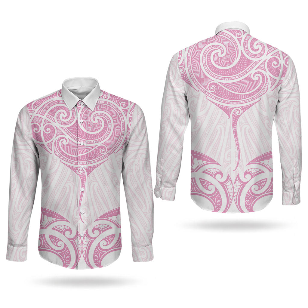 New Zealand Manta Ray Tattoo Couples Matching Summer Maxi Dress and Long Sleeve Button Shirt Aotearoa Maori Haehae Pink