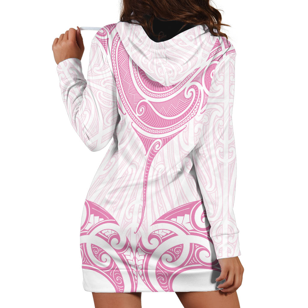New Zealand Manta Ray Tattoo Hoodie Dress Aotearoa Maori Haehae Pink