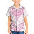 New Zealand Manta Ray Tattoo Kid Hawaiian Shirt Aotearoa Maori Haehae Pink