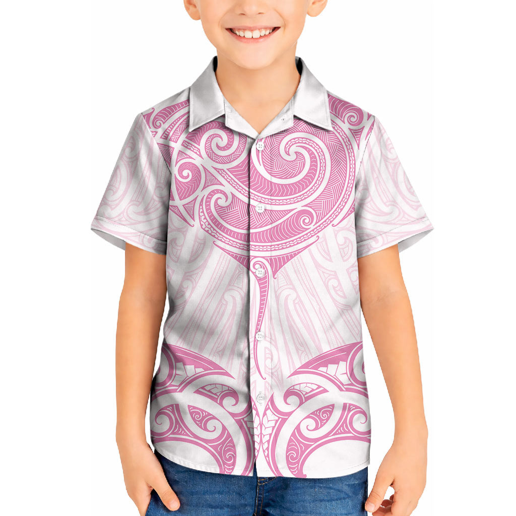 New Zealand Manta Ray Tattoo Kid Hawaiian Shirt Aotearoa Maori Haehae Pink