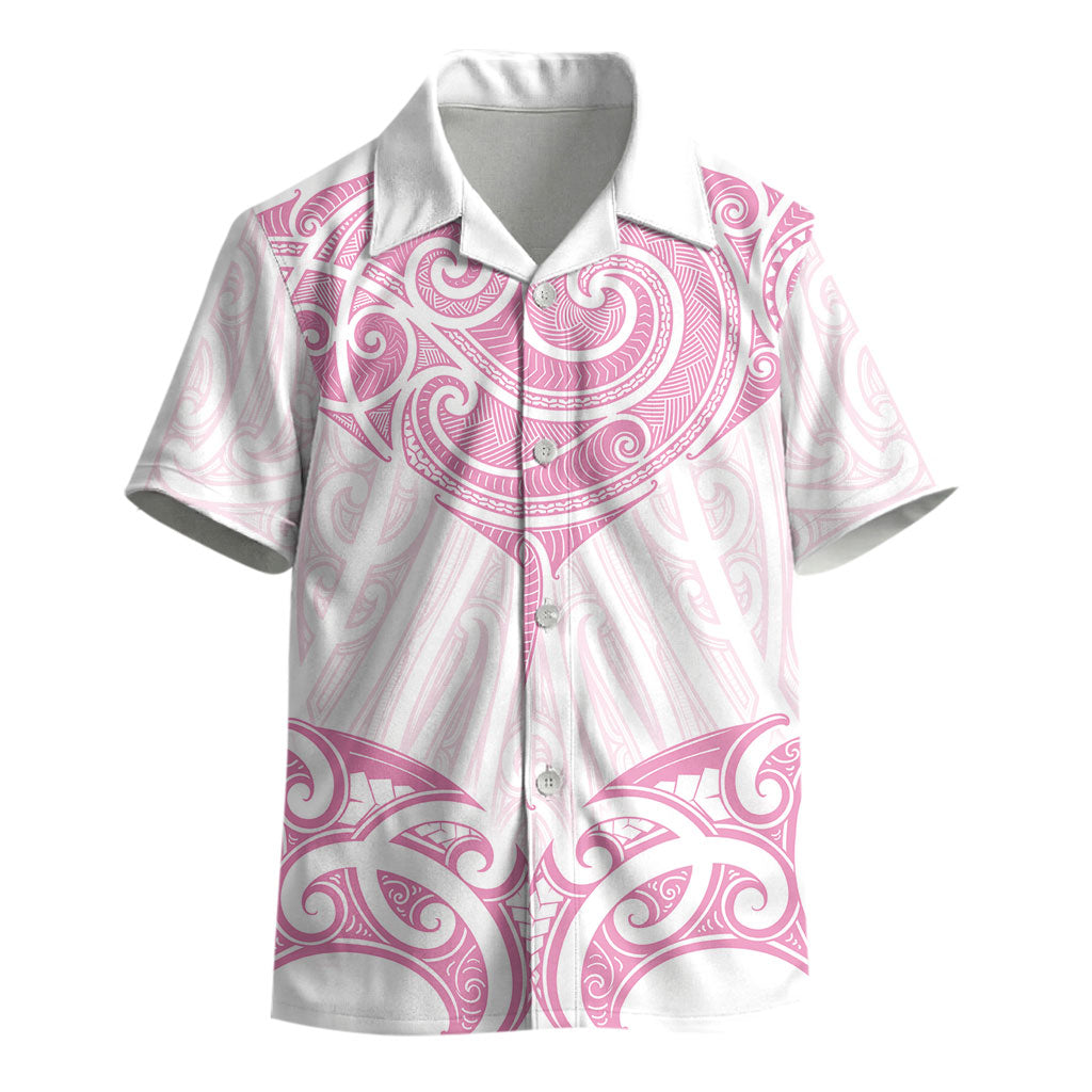 New Zealand Manta Ray Tattoo Kid Hawaiian Shirt Aotearoa Maori Haehae Pink