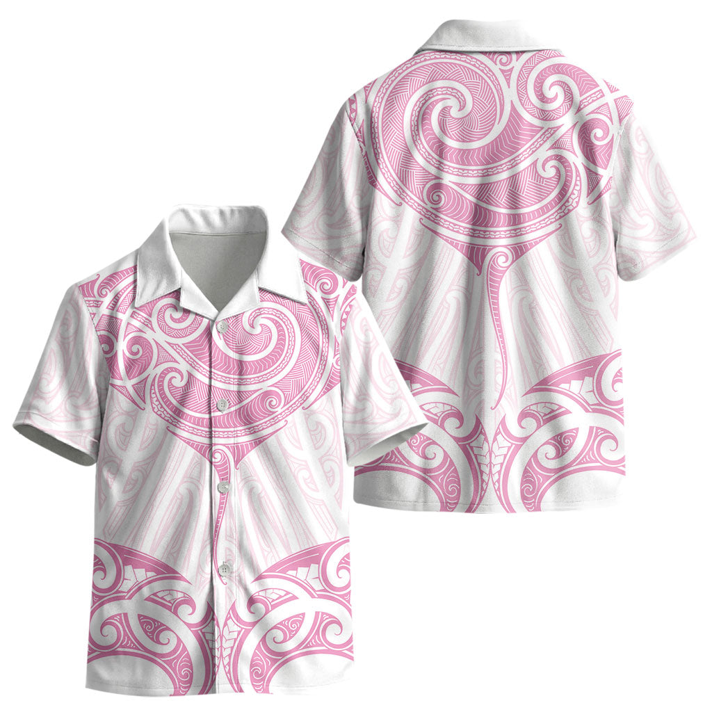 New Zealand Manta Ray Tattoo Kid Hawaiian Shirt Aotearoa Maori Haehae Pink