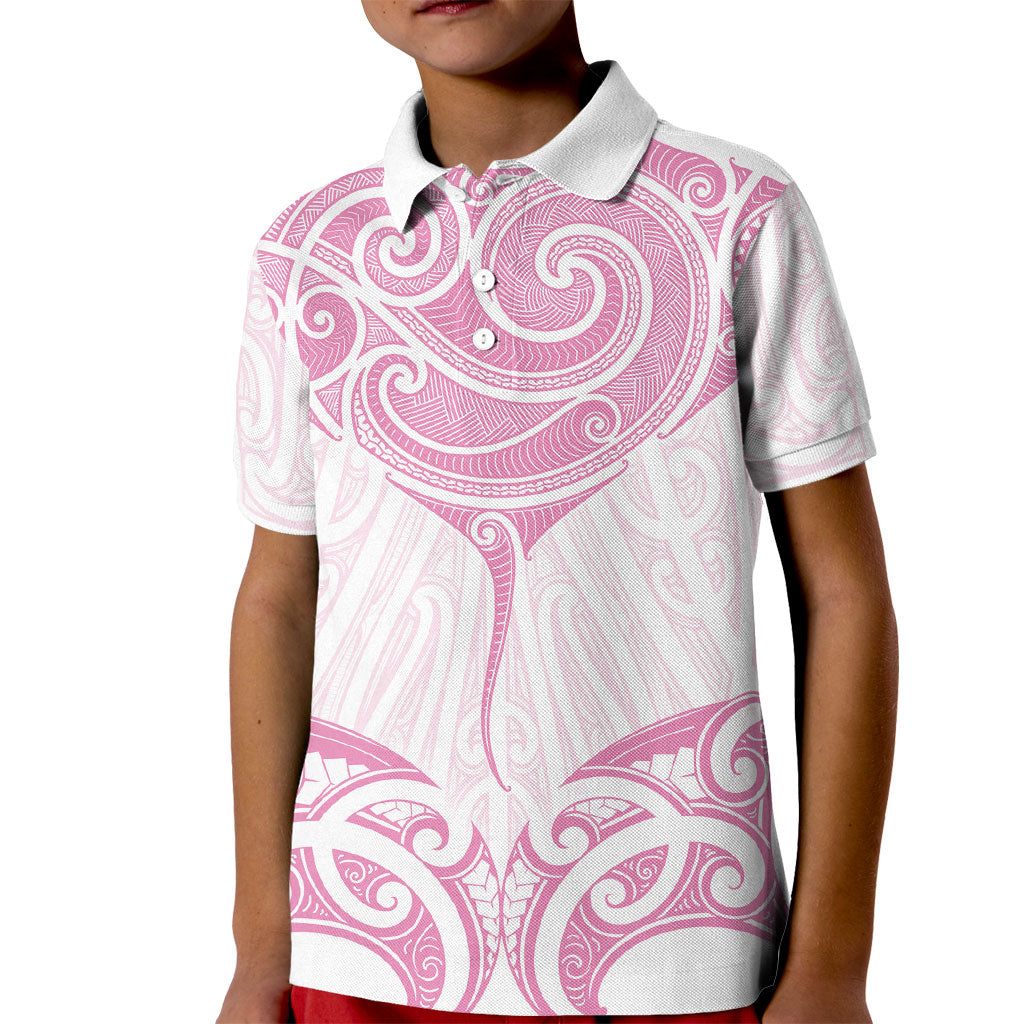 New Zealand Manta Ray Tattoo Kid Polo Shirt Aotearoa Maori Haehae Pink