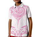New Zealand Manta Ray Tattoo Kid Polo Shirt Aotearoa Maori Haehae Pink