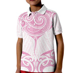 New Zealand Manta Ray Tattoo Kid Polo Shirt Aotearoa Maori Haehae Pink