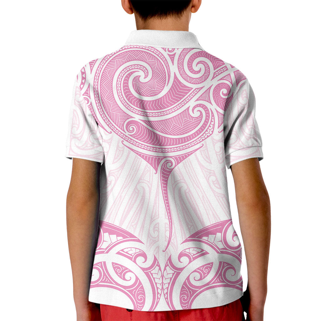 New Zealand Manta Ray Tattoo Kid Polo Shirt Aotearoa Maori Haehae Pink