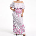 New Zealand Manta Ray Tattoo Off Shoulder Maxi Dress Aotearoa Maori Haehae Pink