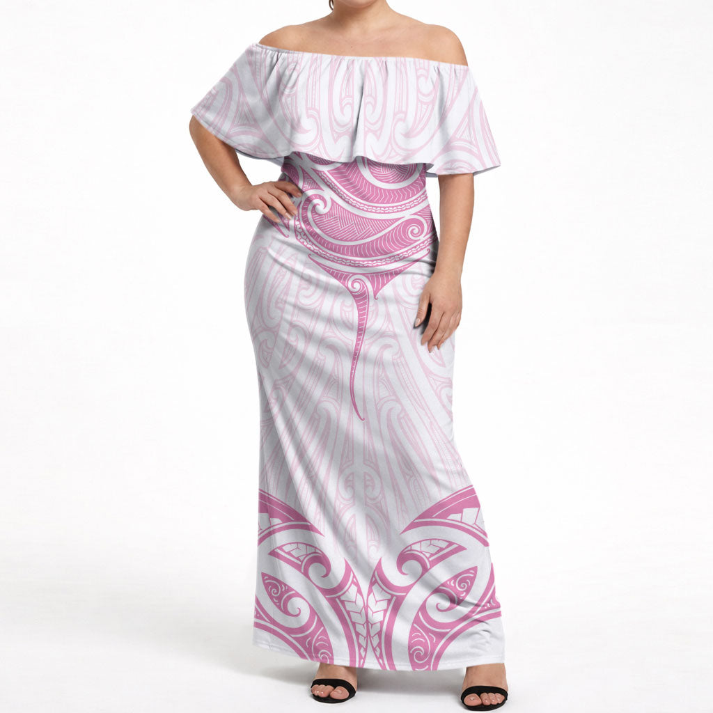 New Zealand Manta Ray Tattoo Off Shoulder Maxi Dress Aotearoa Maori Haehae Pink