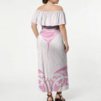 New Zealand Manta Ray Tattoo Off Shoulder Maxi Dress Aotearoa Maori Haehae Pink