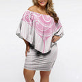 New Zealand Manta Ray Tattoo Off Shoulder Short Dress Aotearoa Maori Haehae Pink