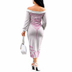 New Zealand Manta Ray Tattoo Off The Shoulder Long Sleeve Dress Aotearoa Maori Haehae Pink