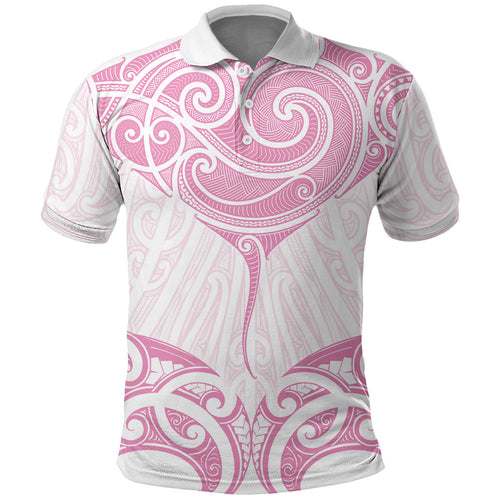 New Zealand Manta Ray Tattoo Polo Shirt Aotearoa Maori Haehae Pink