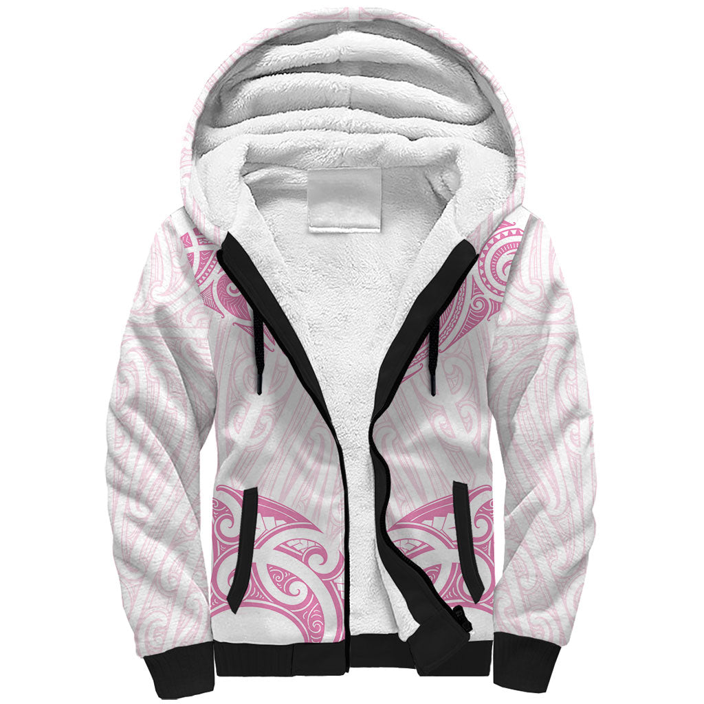 New Zealand Manta Ray Tattoo Sherpa Hoodie Aotearoa Maori Haehae Pink