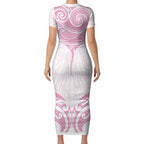 New Zealand Manta Ray Tattoo Short Sleeve Bodycon Dress Aotearoa Maori Haehae Pink