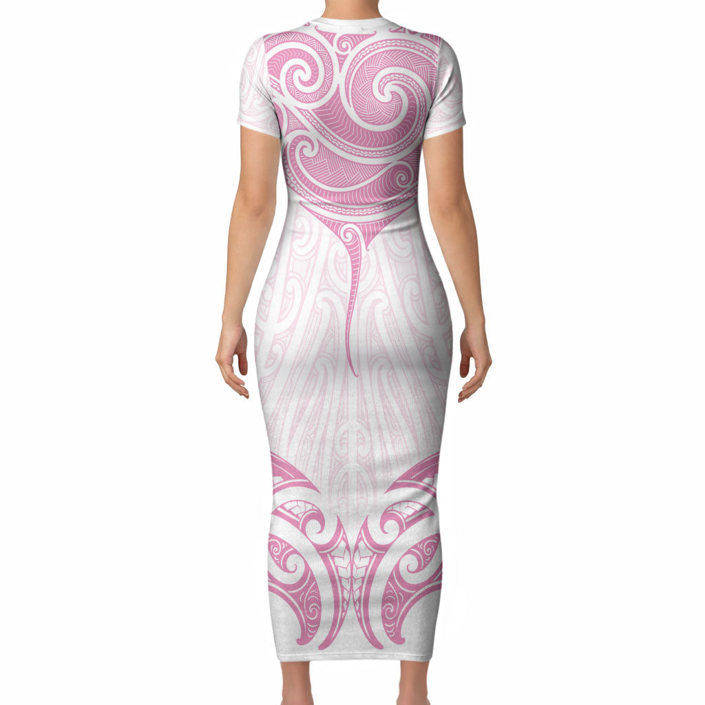 New Zealand Manta Ray Tattoo Short Sleeve Bodycon Dress Aotearoa Maori Haehae Pink
