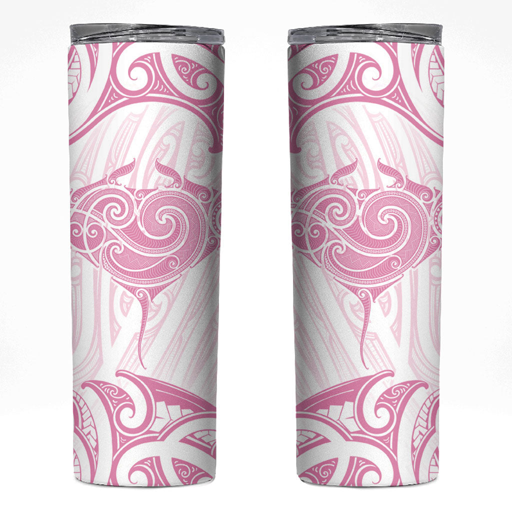 New Zealand Manta Ray Tattoo Skinny Tumbler Aotearoa Maori Haehae Pink