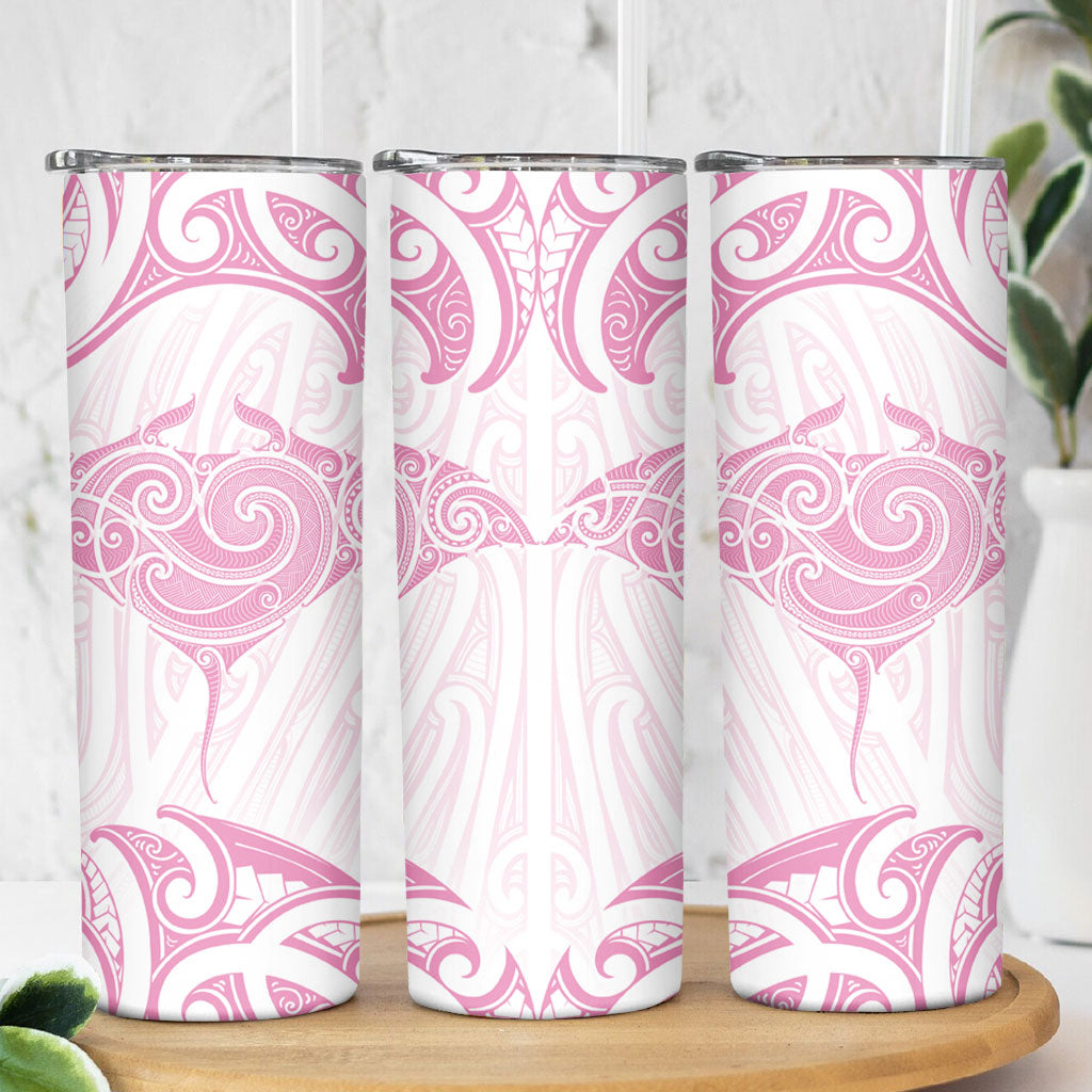 New Zealand Manta Ray Tattoo Skinny Tumbler Aotearoa Maori Haehae Pink