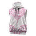 New Zealand Manta Ray Tattoo Sleeveless Zip Hoodie Aotearoa Maori Haehae Pink