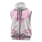 New Zealand Manta Ray Tattoo Sleeveless Zip Hoodie Aotearoa Maori Haehae Pink