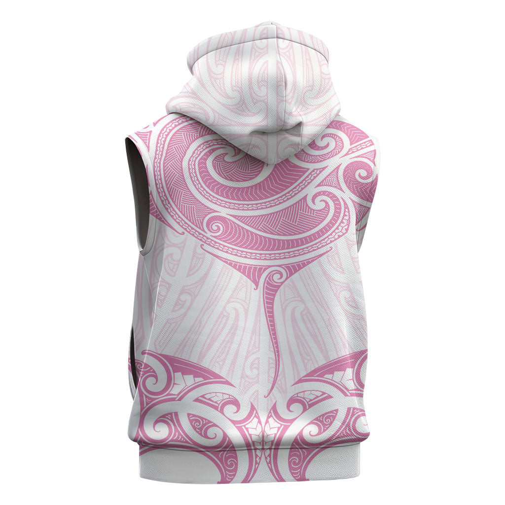 New Zealand Manta Ray Tattoo Sleeveless Zip Hoodie Aotearoa Maori Haehae Pink