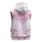 New Zealand Manta Ray Tattoo Sleeveless Zip Hoodie Aotearoa Maori Haehae Pink