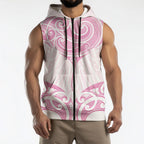 New Zealand Manta Ray Tattoo Sleeveless Zip Hoodie Aotearoa Maori Haehae Pink