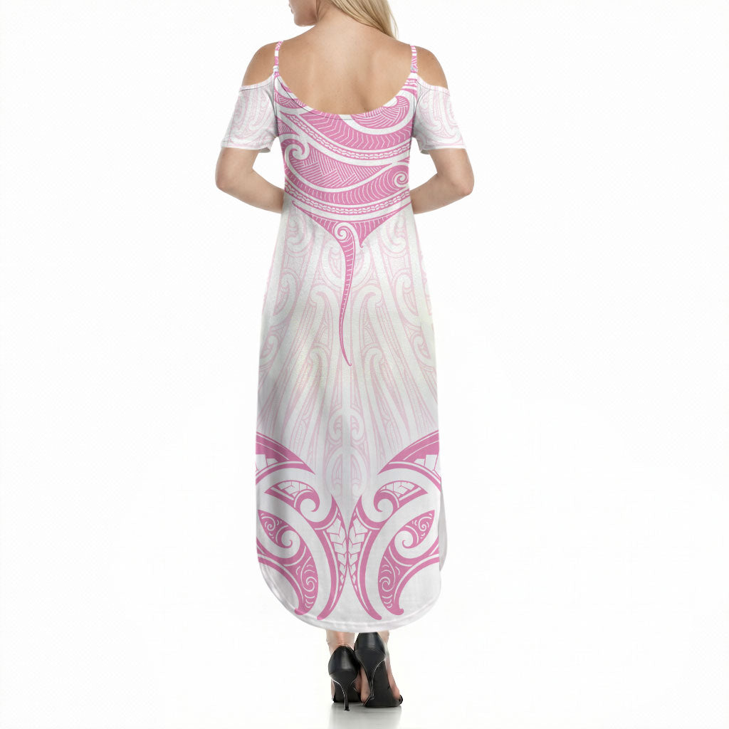 New Zealand Manta Ray Tattoo Summer Maxi Dress Aotearoa Maori Haehae Pink