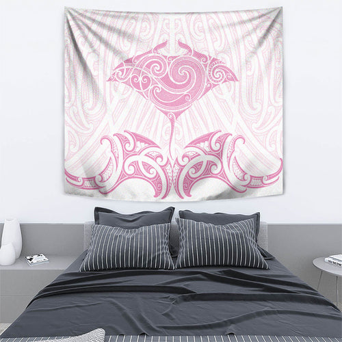 New Zealand Manta Ray Tattoo Tapestry Aotearoa Maori Haehae Pink