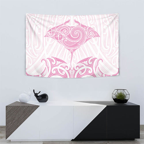 New Zealand Manta Ray Tattoo Tapestry Aotearoa Maori Haehae Pink