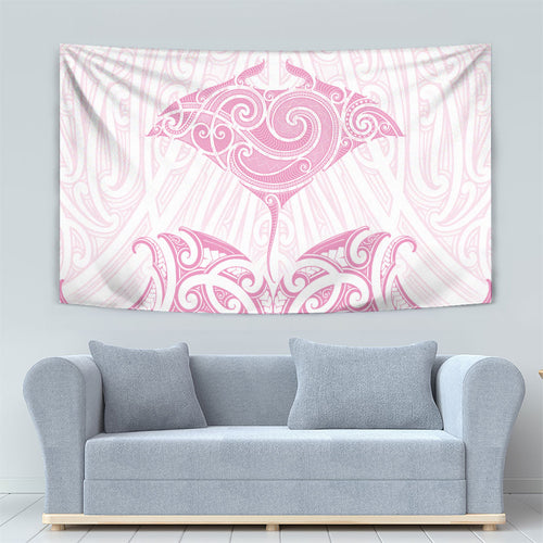 New Zealand Manta Ray Tattoo Tapestry Aotearoa Maori Haehae Pink