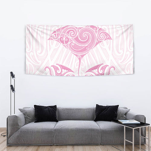 New Zealand Manta Ray Tattoo Tapestry Aotearoa Maori Haehae Pink