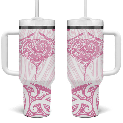 New Zealand Manta Ray Tattoo Tumbler With Handle Aotearoa Maori Haehae Pink