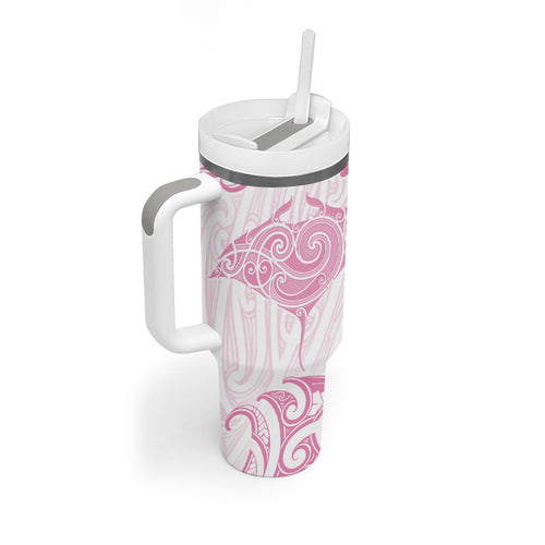 New Zealand Manta Ray Tattoo Tumbler With Handle Aotearoa Maori Haehae Pink