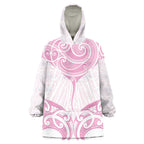 New Zealand Manta Ray Tattoo Wearable Blanket Hoodie Aotearoa Maori Haehae Pink
