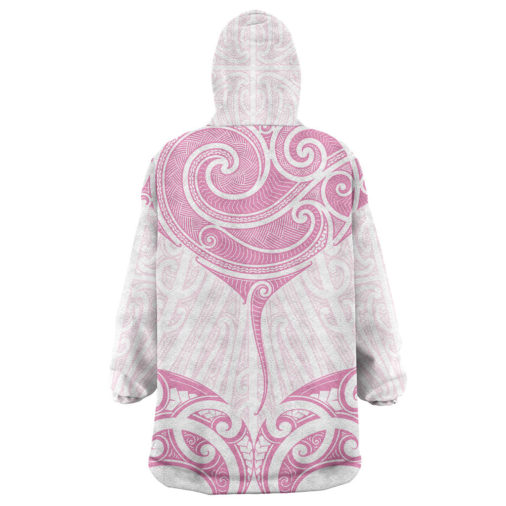 New Zealand Manta Ray Tattoo Wearable Blanket Hoodie Aotearoa Maori Haehae Pink