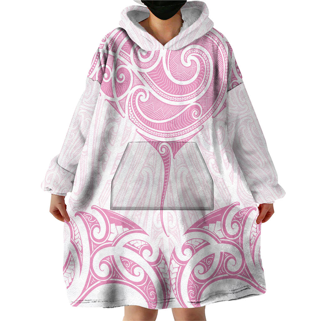 New Zealand Manta Ray Tattoo Wearable Blanket Hoodie Aotearoa Maori Haehae Pink