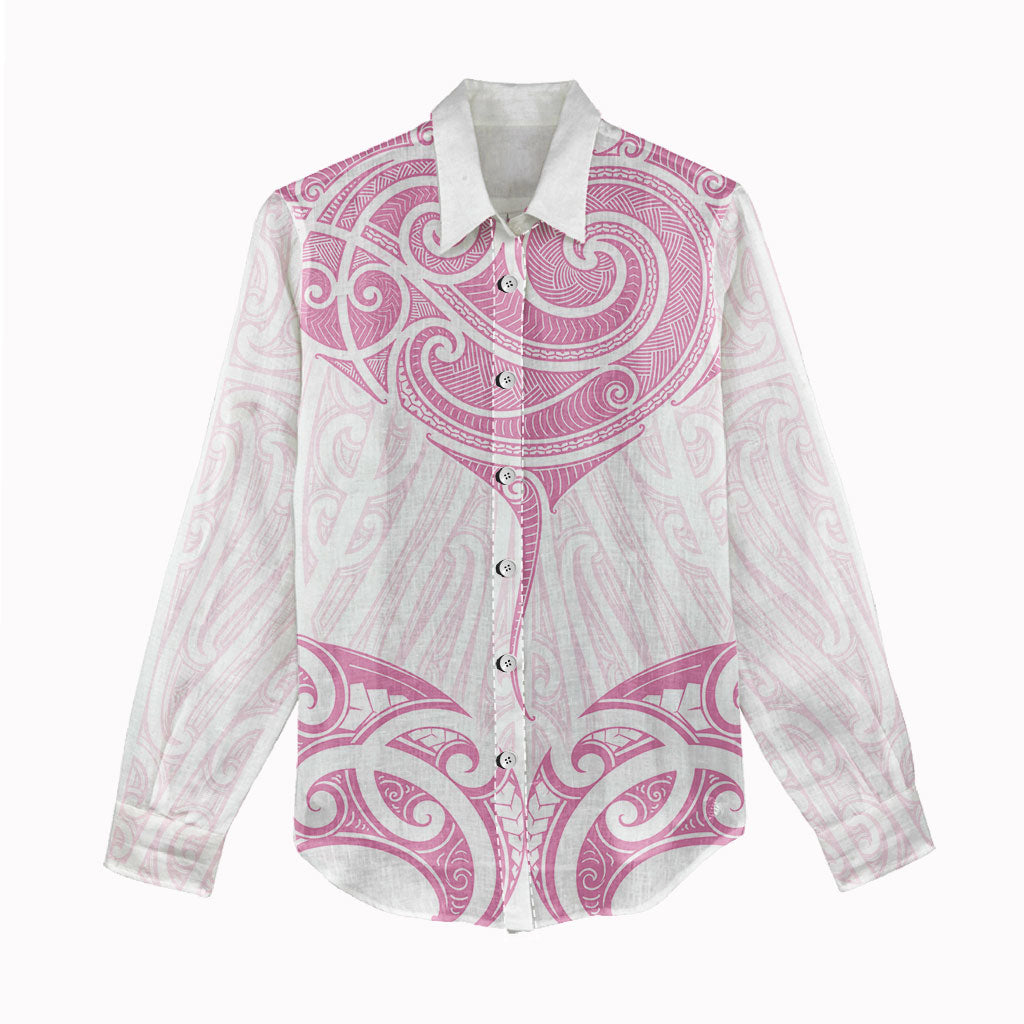 New Zealand Manta Ray Tattoo Women Casual Shirt Aotearoa Maori Haehae Pink