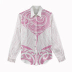 New Zealand Manta Ray Tattoo Women Casual Shirt Aotearoa Maori Haehae Pink